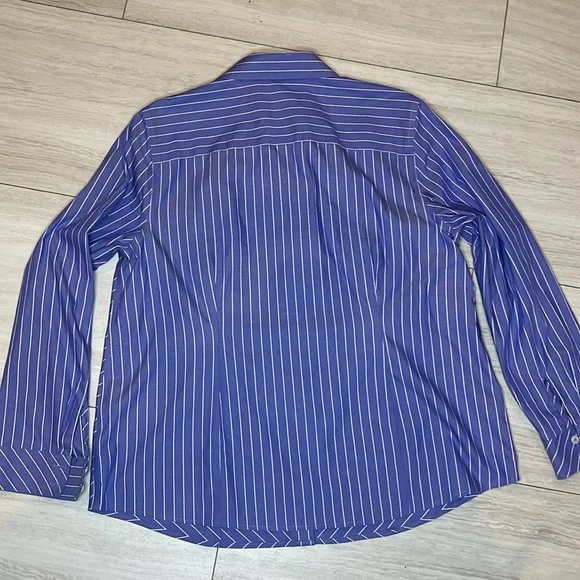 CHICO’S coolmax all season no-wrinkle button up blouse Blue Pinstripe sz 14 top - Picture 8 of 8